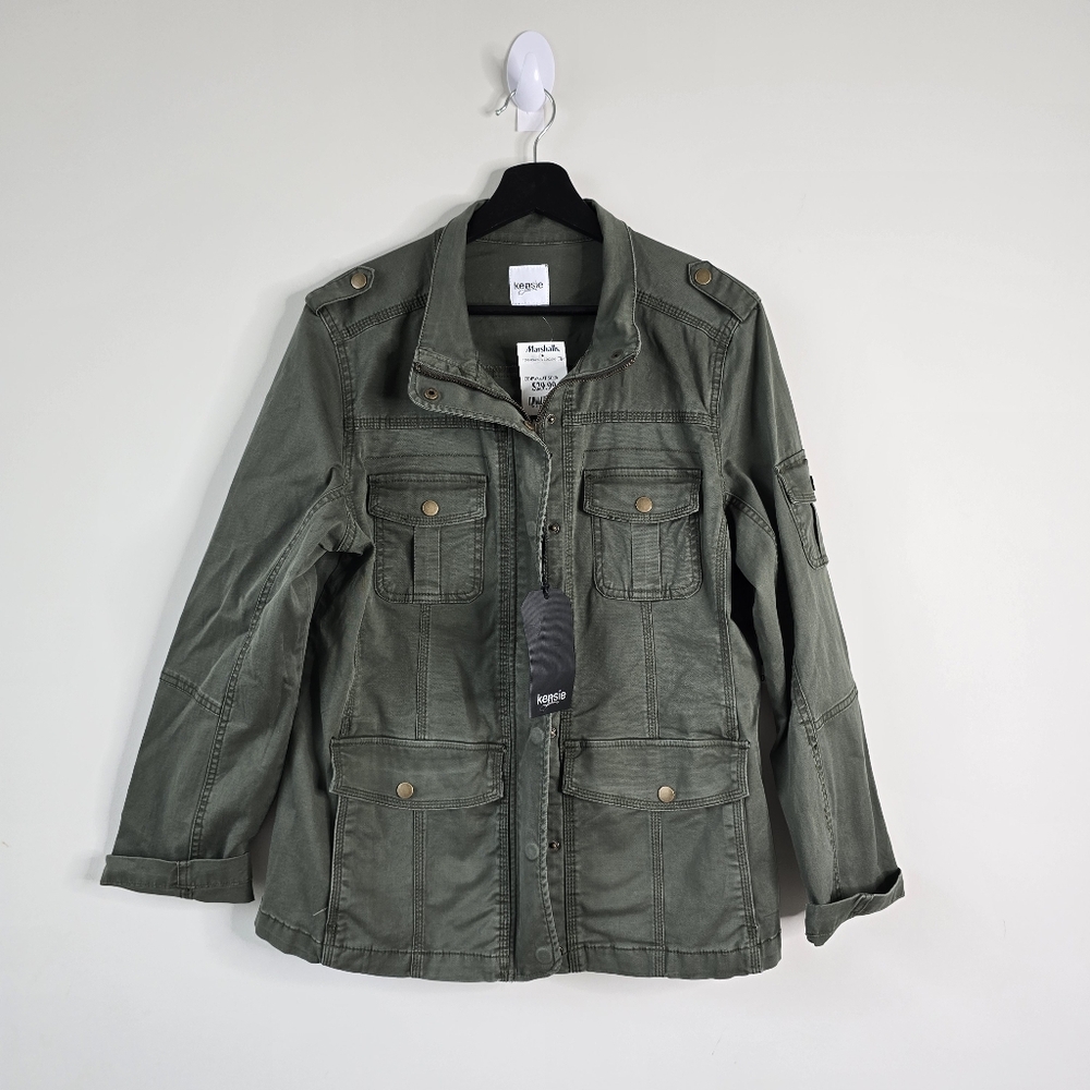 Kensie Jeans Dark Moss Military Green Denim  Jacket Size XL